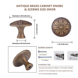 Xlroaafs 15 Pack Antique Brass Cabinet Knobs Dresser Knobs Vintage,1.4" Antique Kitchen Cabinet Hardware Knobs Handles for Cabinets and Drawers Vintage Brass Drawer Knobs