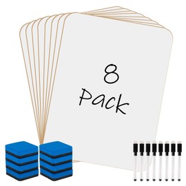 8 Pack Small A4 White Board Dry Erase Boards, 23 x 30 cm Double Sided Mini Portable WhiteBoards Lapboards for Students Teachers School Classroom Supplies Including 8 Markers and 8 Erasers