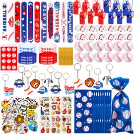 146 Pcs Baseball Party Favors, Baseball Goodie Bag Stuffers with Mini Stress Balls, Baseball Keychains, Tattoos, Bulk Small Toy for Kids Baseball Themed Birthday Party Supplies, Classroom Reward