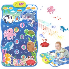 ELX Baby Musical Mat with Ocean Animal Sound, Giant Floor Step on Piano Mat Toys for Toddlers 3+ Early Education Touch Blanket