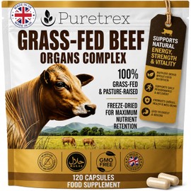 Puretrex Grass Fed Beef Organs Complex, Halal, 120 Capsules, Freeze Dried