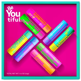 BeYoutiful Skincare Natural Lip Balm Set of 8 for Teens, with Shea Butter & Vitamin E, 8 Fruity Flavors In a Gift Box, Gifts for Kids Girls, Tweens and Teens