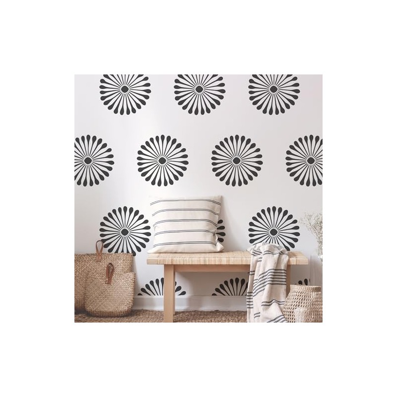 Boho Flowers Wall Stencils, Reusable Template for Painting Large Pattern
