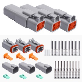 HISports DT Connector Kit 4 Pin Way Sealed Male and Female Auto Waterproof Electrical Wire Connector Plug Automotive DT Electrical Wire Connector for Motorcycle, Truck, Car, Boats, Scooter (3 Set)