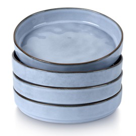 LIANYU Pasta Bowls Set of 4, 8.25’’ Wide Shallow Salad Serving Plate, Stoneware Ceramic Dinner Bowl Plates for Home Kitchen, Microwave & Dishwasher Safe, Serenity Blue