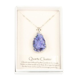 Britsh Fossils Aura Quartz Pendant - Beautiful, Sparkling Genuine Gemstone Crystal Necklace (Purple)