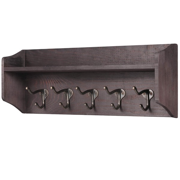 LAVIEVERT Coat Hooks with Storage Shelf Wall-Mounted, Rustic Wood Hanging Coat Rack with 5 Vintage Metal Hooks for Entryway, Kitchen, Bathroom