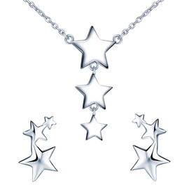 Yumilok Women's Jewellery Set Star Necklace with Pendant and Women's Stud Earrings Made of 925 Sterling Silver for Women Girls, Sterling Silver