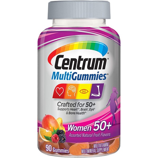 Centrum MultiGummies Gummy Multivitamin for Women 50 Plus, with Vitamin D3, B6 and B12, Multivitamin/Multimineral Supplement - 90 Count
