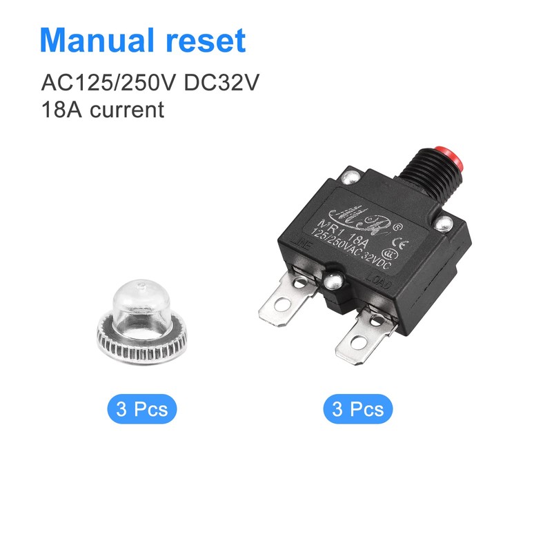 MECCANIXITY Circuit Overload Protector 18A AC125/250V DC32V Push Button Thermal