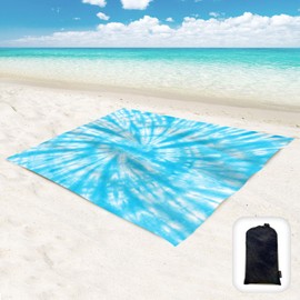 Hiwoss Beach Blanket Waterproof Sandproof Oversized 95”x 80”,Sand Free Beach Mat with Corner Pockets,Portable Mesh Bag for Beach Festival,Picnic,Travel and Outdoor Camping (SkyBlue)