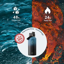 BUZIO Water Bottle with Straw Lid and Flex Cap, 32oz Modern Double Vacuum Stainless Steel Water Flask, Cold for 48 Hrs Hot for 24 Hrs Simple Thermo Canteen Mug, Indigo Black