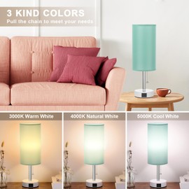 Hong-in Nightstand Lamp with 3 Color Modes -Green Lamp for Bedroom with USB-C USB-A Charging Ports, 3000/4000/5000k Bedside Lamps by Pull Chain, Small Table Lamp for Bedroom, Office, Living Room