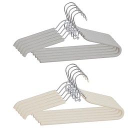 Spring Fever Foam Padded Clothes Hangers with Hooks - Sponge Non Slip Chrome Plating Heavy Duty Space Saving Open Ended for Women Men Pants Coat Green-Grey 5 Pack & Beige 5 Pack