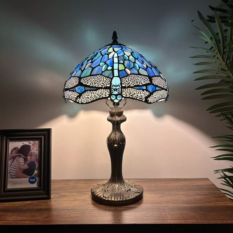 Enjoy Decor Lamps Tiffany Style Table Lamp Blue Stained Glass