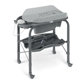 Sorelle Furniture Bagnetto Cambio Portable Baby Bathtub with Changing Table, Foldable Infant Diaper Changing Station with Storage Tray, Waterproof Pad, Nursery Organizer Bath Stand with 4 Wheels