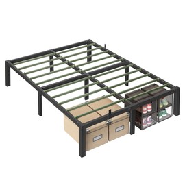 VASAGLE Superfast Assembly, Metal Queen Bed Frame, Heavy-Duty Platform Bed Frame Queen Size, 1500 lb Weight Capacity, Steel Slats, No Box Spring Needed, Ink Black and Forest Green URMB871B01