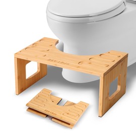 Bamboo Toilet Stool, Squatty Potty for Adults and Kids, Bathroom Foldable Toilet Stool, 7.5 Inches, Improve Toilet Posture and Comfort