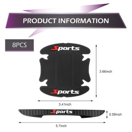 Bawkars 8 PCS Car Door Protectors, Waterproof Car Door Handle Bowl Stickers, 5.74"x 0.59" PVC Anti-Collision Protective Stripes with 3.38"x 3.62" Door Bowl Guards, Universal for Most Cars (Black)​