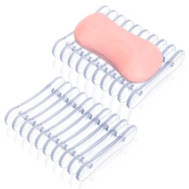 Gjinxi Self Draining Soap Dish Holder 2pcs, Clear Plastic Soap Saver, Soap Bars Holder Easy Dry and Clean, Extend Soap Life, Soap Stand for Kitchen Shower Room Bathroom Bath Tub Sponges