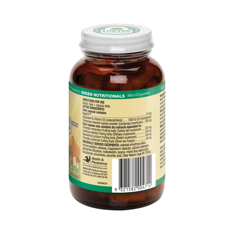 Green Nutritionals Vitamin D3 1000iu + Mushrooms 60 Caps
