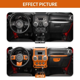 RT-TCZ - Kit de molduras interiores para Jeep JK, color naranja, JKU, consola central, panel de salpicadero para Jeep Wrangler JK JKU 2011-2017, accesorios interiores naranjas, 10 unidades