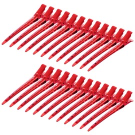 24 Packs Duck Bill Clips, Bantoye 3.35 Inches Rustproof Metal Alligator Curl Clips with Holes for Hair Styling, Hair Coloring, Red