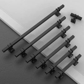 Amerdeco 10 Pack Matte Black Cabinet Knobs 1.46 Inch(37mm) Single Hole Cabinet Handles Rectangle Dresser Knobs Drawer Knobs and Pulls for Bathroom Cabinets ZH0067