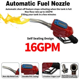 1" NPT Automatic Fuel Nozzle with Digital Flow Meter Auto Shut-Off Fuel Nozzle High Flow Car Fuel Filling Nozzle Used for diesel gasoline kerosen (Red, 1 Inch)