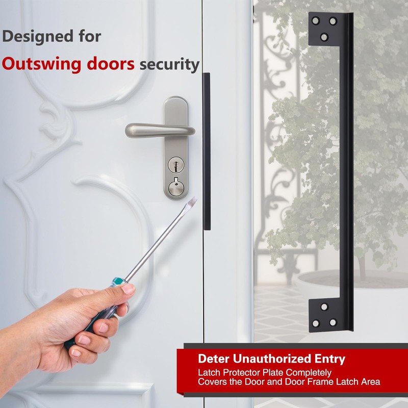Door Latch Guard Home Security Door Lock Plate, Outswing Door