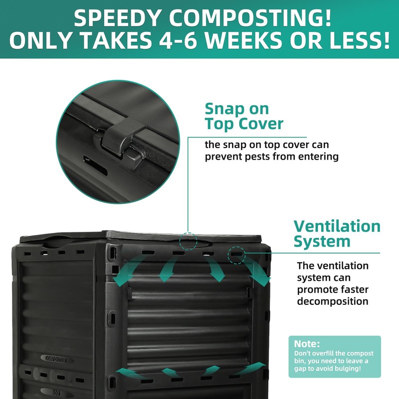 BIOGRN Compost Bin Outdoor 80 Gallon (300L) Large Compost Bin