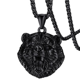 FaithHeart Punk Viking Bear Head Pendant with 22 Inch Chain Durable Clasp High Polish Hypoallergenic Comfort Fit Design Retro Nordic Jewelry