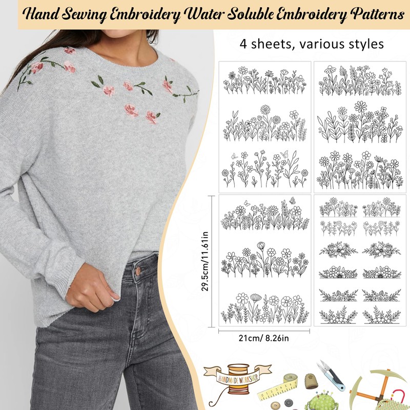 Water Soluble Stabilizer Embroidery Patterns - CRASHOT 4 Sheets Stick