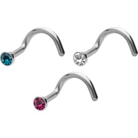 PIERCINGLINE Set of 3 Titanium Nose Piercing Spiral Flat Crystal Disc Nostril Piercing Nose Stud, Titanium