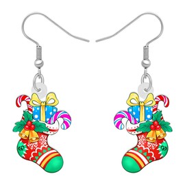 SHIGIE Acrylic Christmas Stocking Earrings Festival Dangle Colorful Candy Bell Holly Winter Season Jewellery For Women Party Gifts (Colorful)