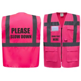 Please Slow Down Big Equestrian Zipped Pink Hi Vis Safety Vest Horse Riding Reflective Waistcoat Road Safety High Visibility, Can Personalise. (Pink, 2XL)