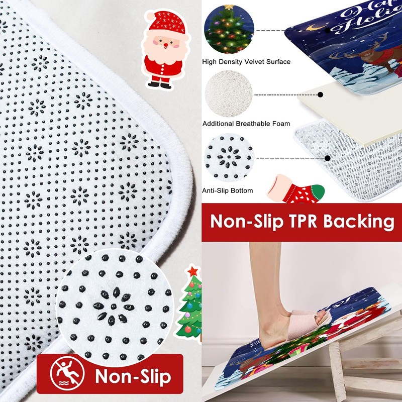 Christmas Bathroom Sets with Shower Curtain and Rugs, Deer Santa