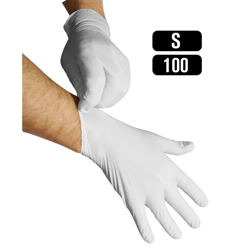 KMINA - Nitrile Gloves, White, Disposable Gloves, Latex-Free, Nitrile (200,