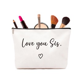 Sister Birthday Gifts - Sister Gifts Cosmetic Bag for Sis, Love You Sis Cotton and Linen Makeup Bag Birthday Gift for Women