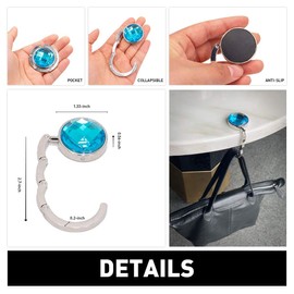 TANOSII Foldable Purse Hook Floding Handbag Hanger Rhinestone Bag Holder for Table Desk 3 PCS White Pink Blue