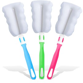 3PCS Sponge Bottle Brush, Cup Sponge Cleaning Brush for Dishes, Glass Sponge Cleaner with Handle, Bottle Brushes for Baby Bottle Dishwashing Kitchen Clean Glasses(Blue, Green, Pink)