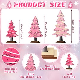 Yalikop 3 Pcs Pink Christmas Tree Sign Neutral Christmas Table Decorations Rustic Wooden Xmas Tree Centerpieces Winter Tiered Tray Decor for Home Office Mantel Fireplace Tabletop Shelf Decor