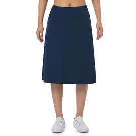 Women Midi Knee Length Skorts Skirts with Zipper Pockets(Navy Blue M)