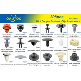 OAUTOO 208pcs for Mini Cooper Auto Body Interior and Exterior Retainer Fastener Clip Assortment