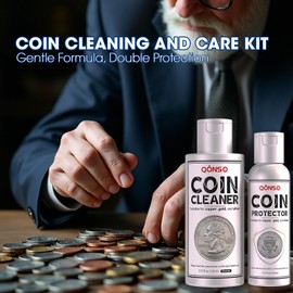 QONS Coin Cleaner and Protector Kit Solution for Cleaning All Coins, Gold Coins, Silver Coin, Vintage Coin, Coin Cleaner Supplies for Collectors