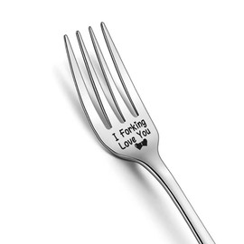 Silver I Love You Dinner Forks Funny Stainless Steel Engraved Forks Gifts for Boyfriend Girlfriend Husband Wife Wedding Anniversary Valentines Gifts Forks