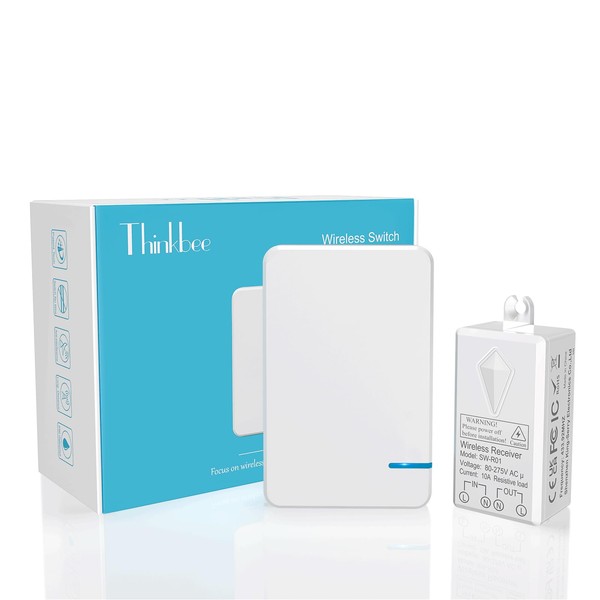 Wireless Switch, Thinkbee 2 Gang Light Switch, Permanent, Waterproof, Wireless