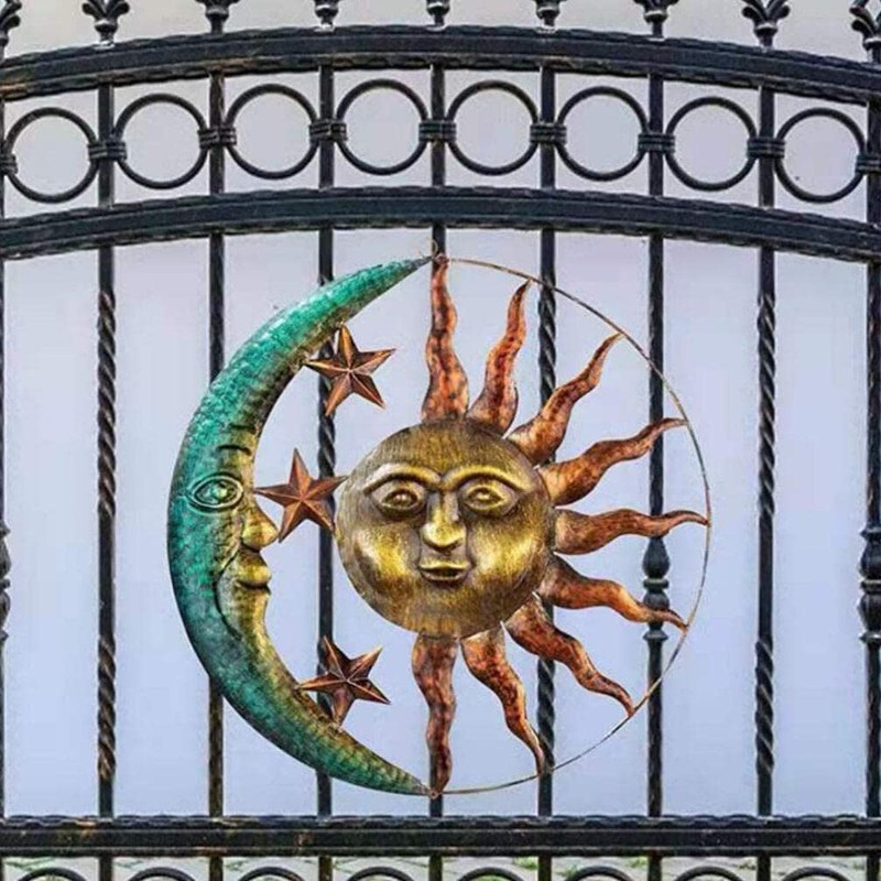 HOMSFOU Sun and Moon Metal Wall Decor 29cm Moon Sun