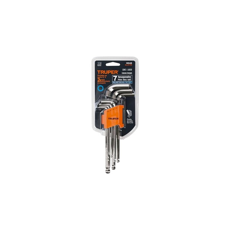 Truper ALLX-7M, Juego de 7 llaves Allen extralargas milimétricas con