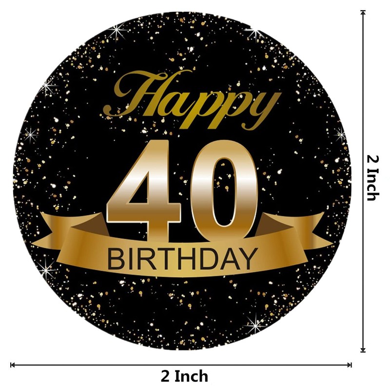Black and Gold 40th Birthday Party Favor Stickers - 2